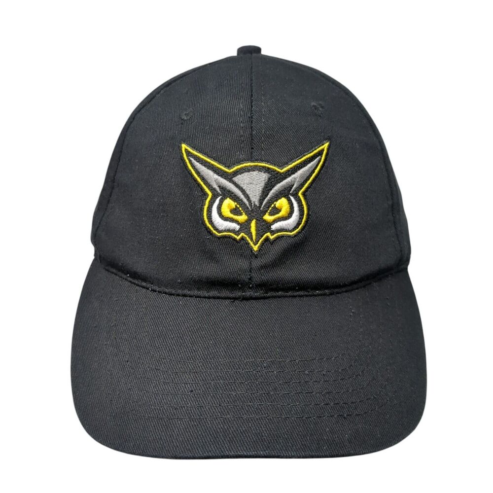 Hoots Strapback Hat Black One Size Adjustable Embroidered 6 Panel Cotton APC